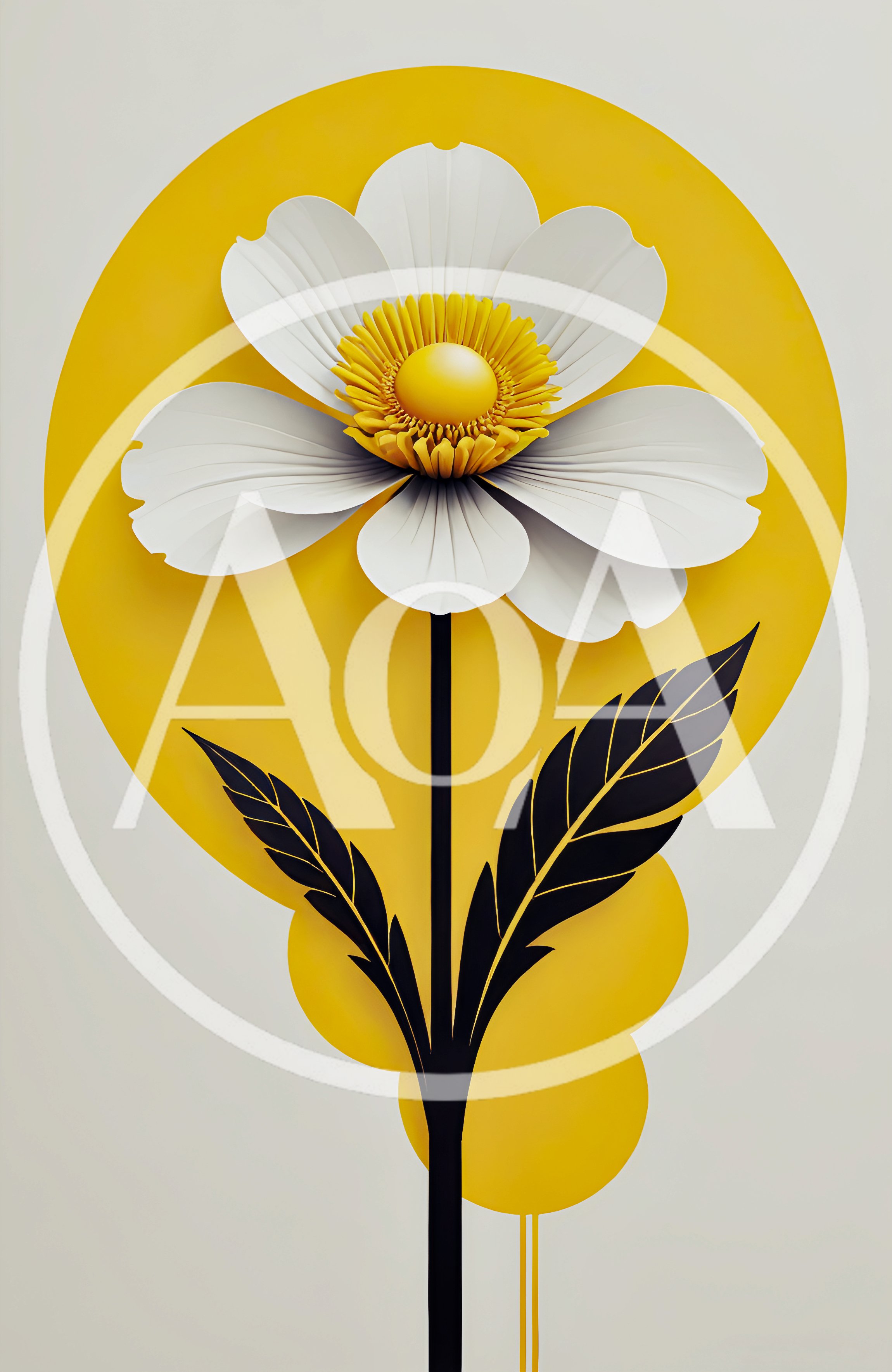 Minimalist Stylized Flower Illustration With Yellow Circle Background