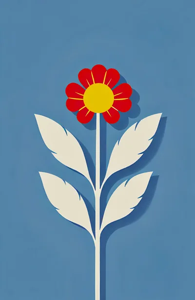 Minimalist Vector Illustration Of A Stylized Red Flower