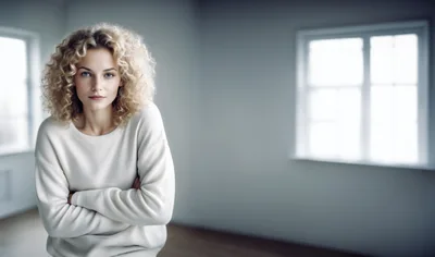 Portrait Of A Blonde Woman With Curly Hair
