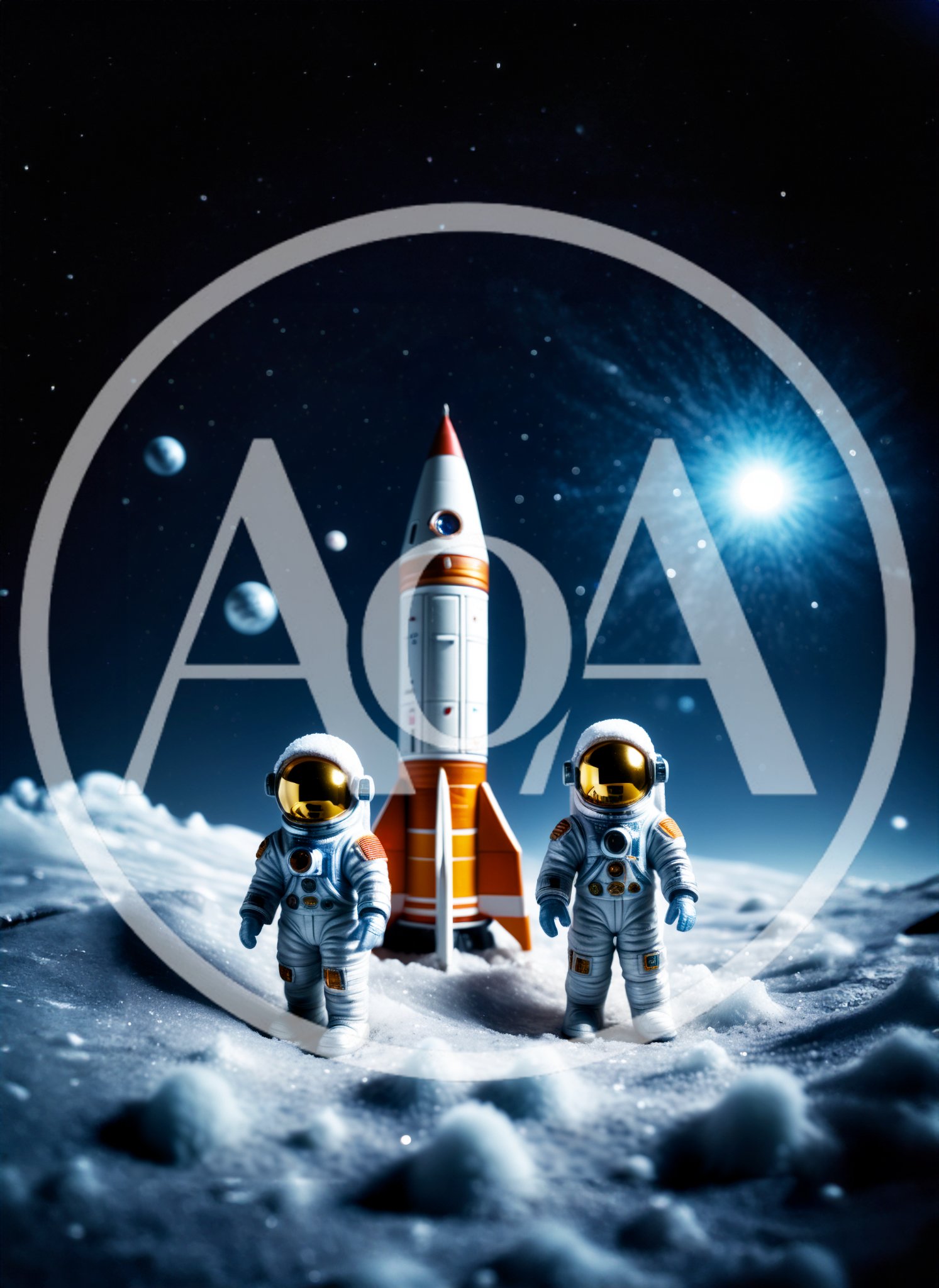 Two Astronauts Standing Near A Rocket On The Moon