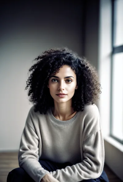 Portrait Of A Young Woman With Curly Hair