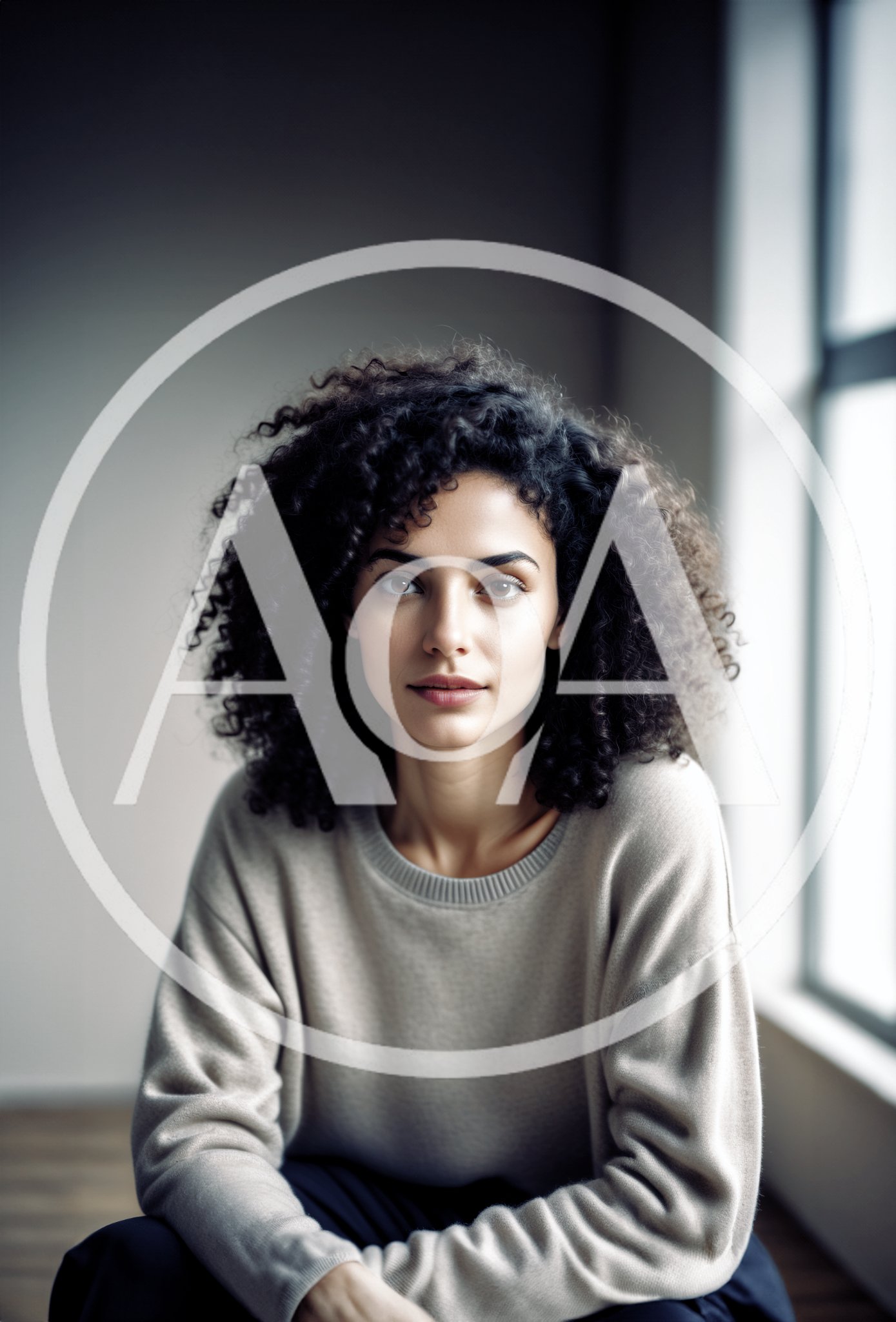 Portrait Of A Young Woman With Curly Hair