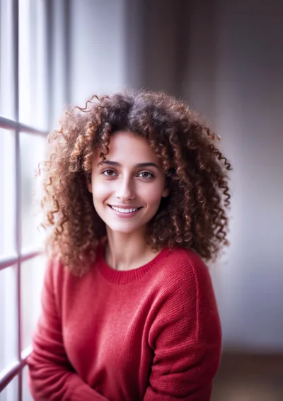 Portrait Of A Smiling Woman With Curly Hair