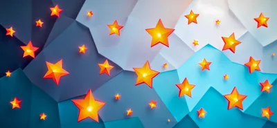Glowing Golden Stars On Geometric Blue Background