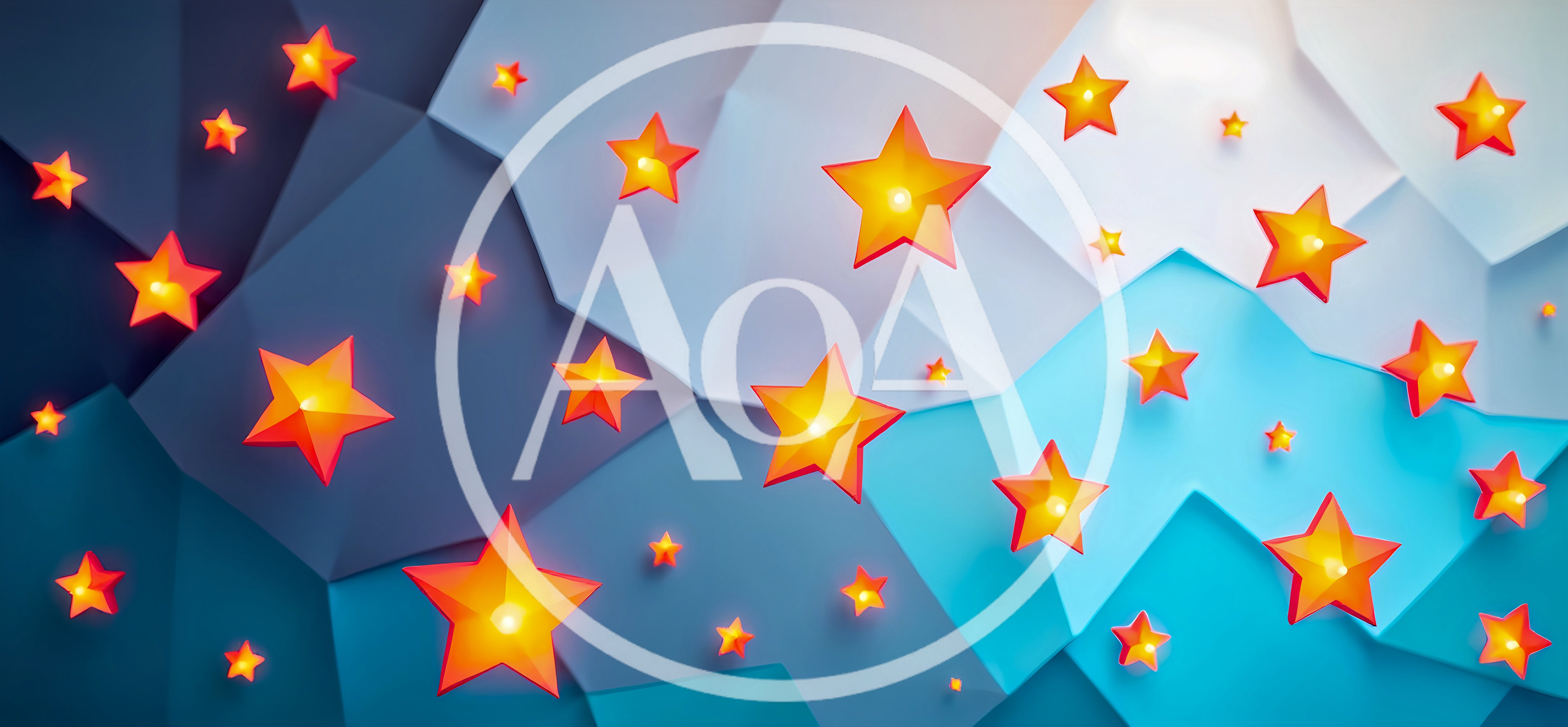 Glowing Golden Stars On Geometric Blue Background