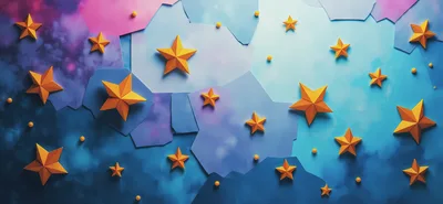Paper Cutout Stars On Abstract Blue Background