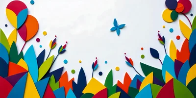 Colorful Paper Cutout Floral Garden Illustration