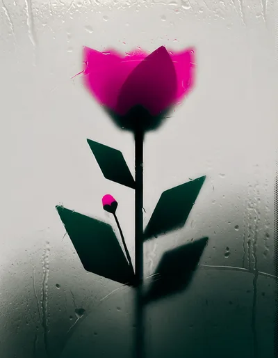Pink Flower Drawing On A Rainy Windowpane