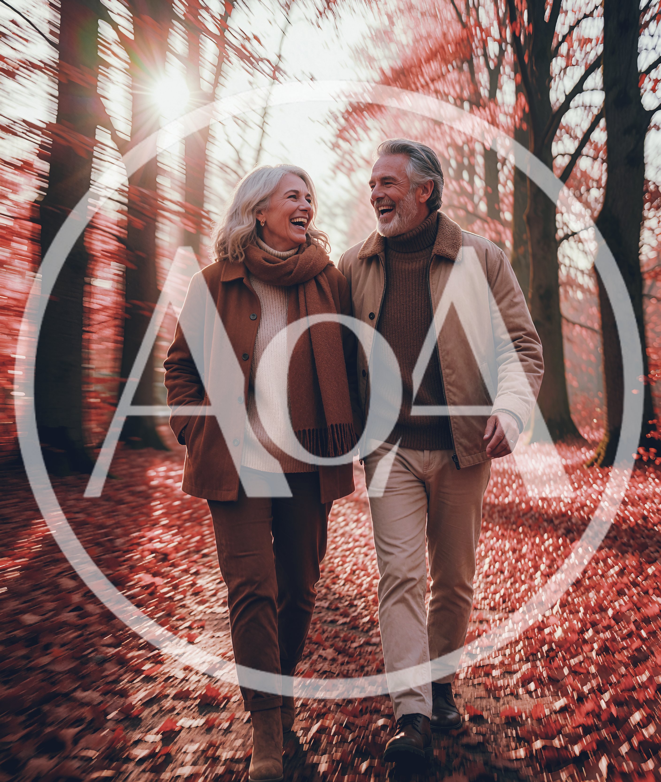 Happy Senior Couple Walking Through Autumn Forest