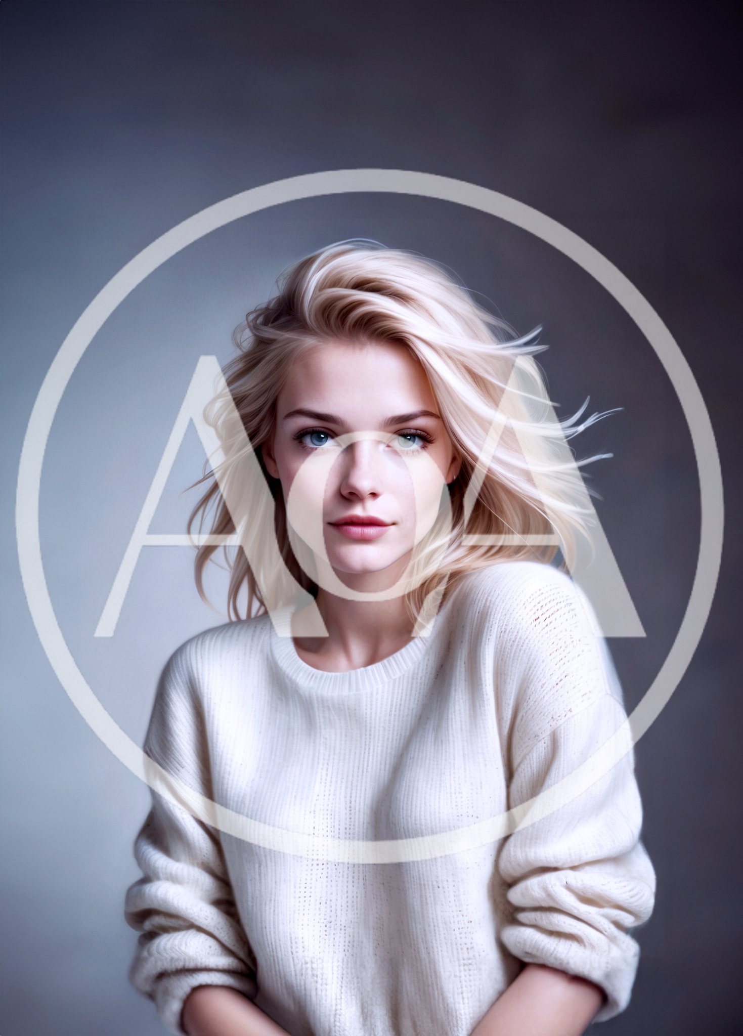 Portrait Of A Young Blonde Woman In White Sweater