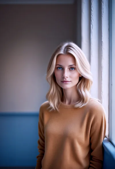 Portrait Of A Young Blonde Woman In A Sweater