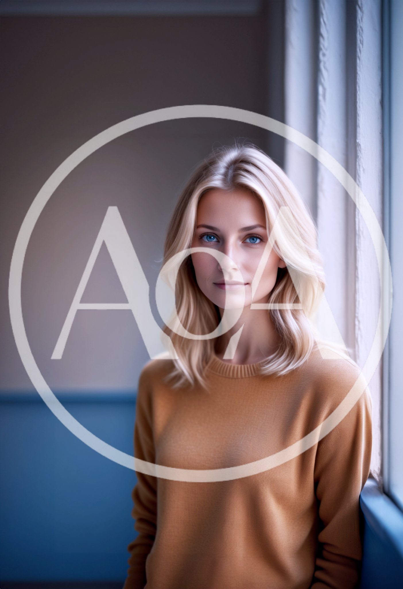 Portrait Of A Young Blonde Woman In A Sweater