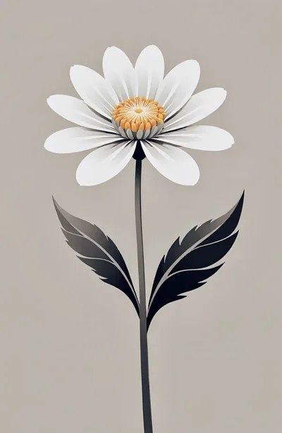 Minimalist Illustration Of A Single White Daisy Flower