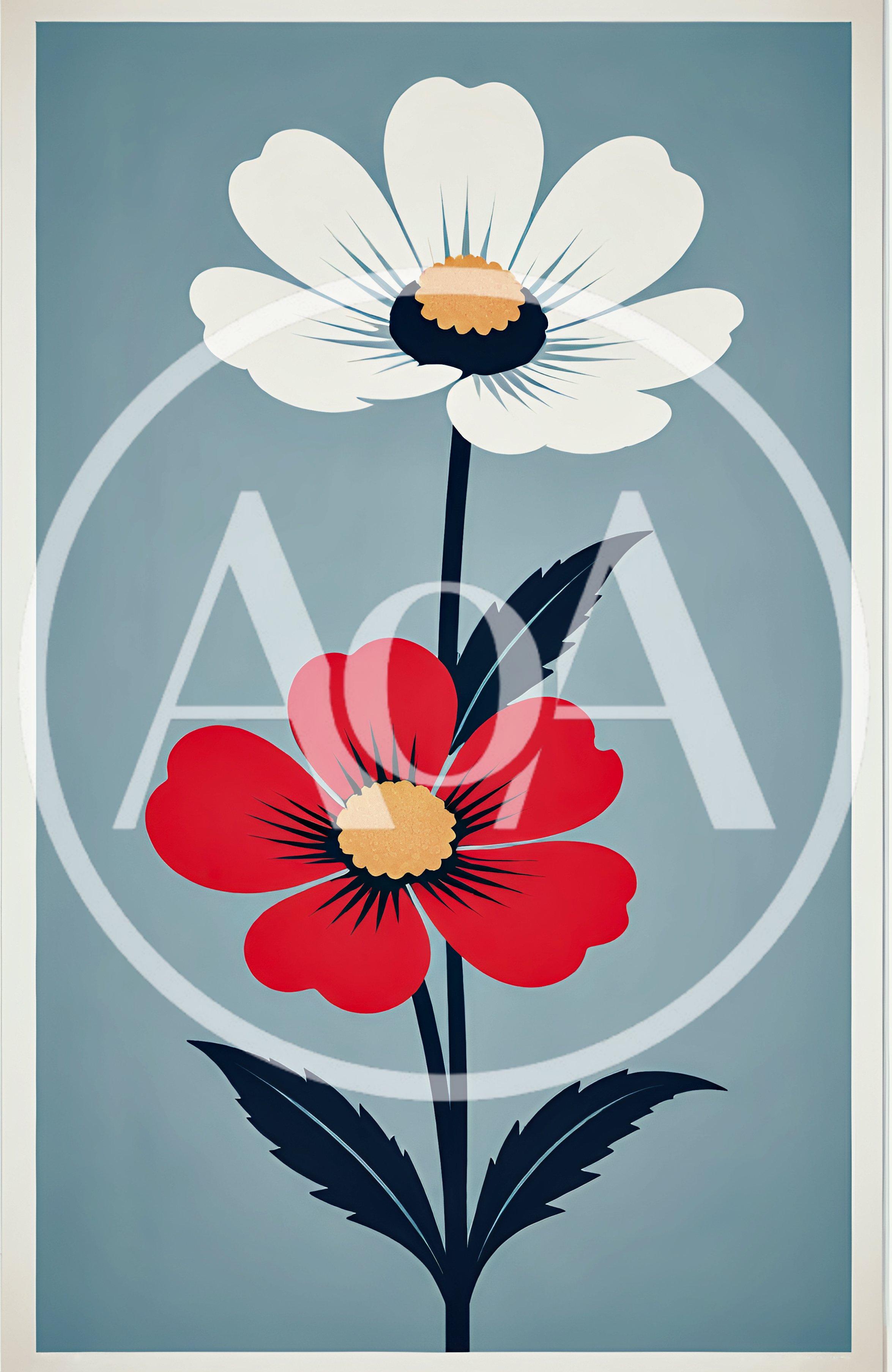 Minimalist Floral Illustration With Red And White Flowers