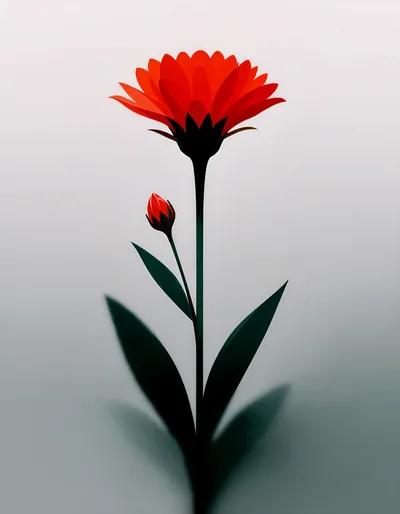 Minimalist Red Flower Illustration With Bud
