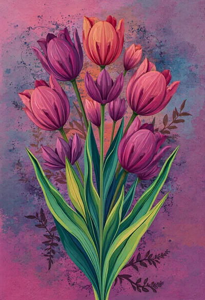 Vibrant Bouquet of Purple and Pink Tulips