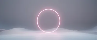 Glowing Pink Neon Ring On Abstract Wavy Landscape