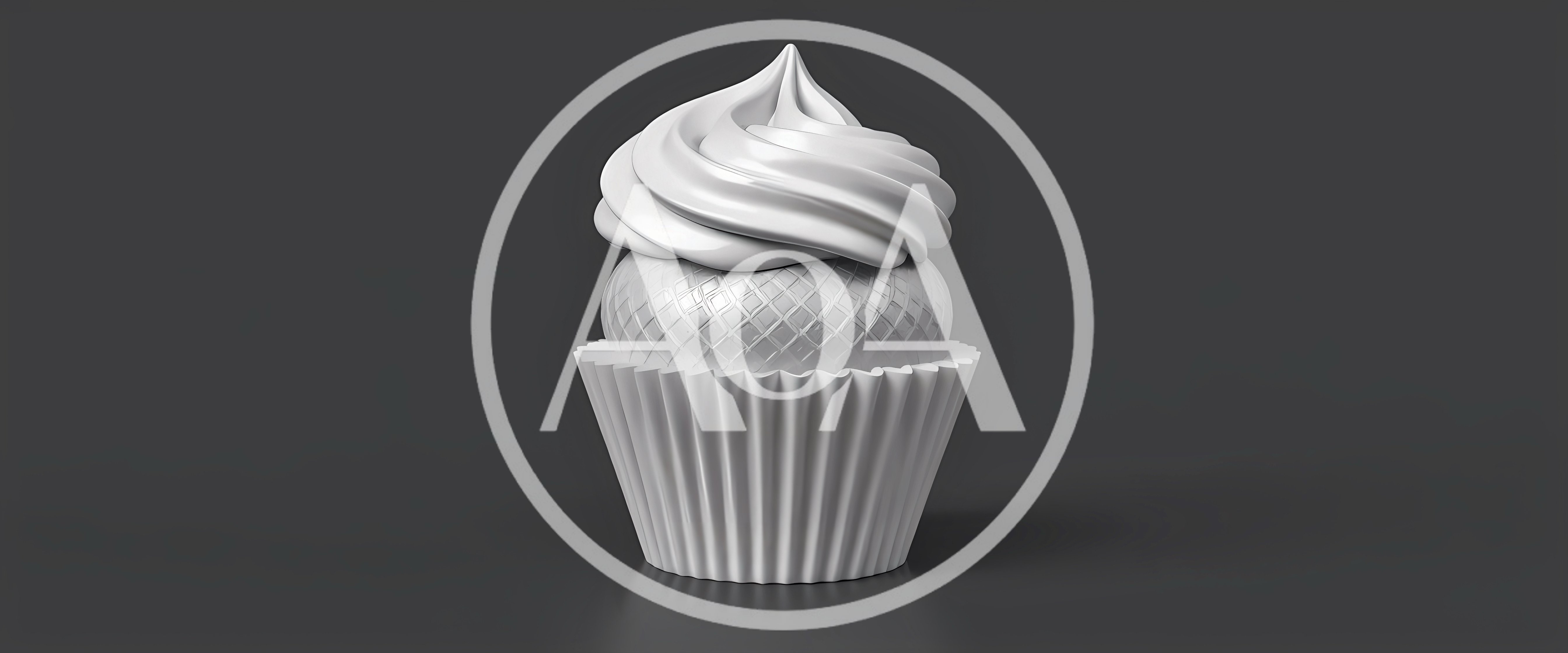 Minimalist White 3D Rendered Cupcake On Dark Background