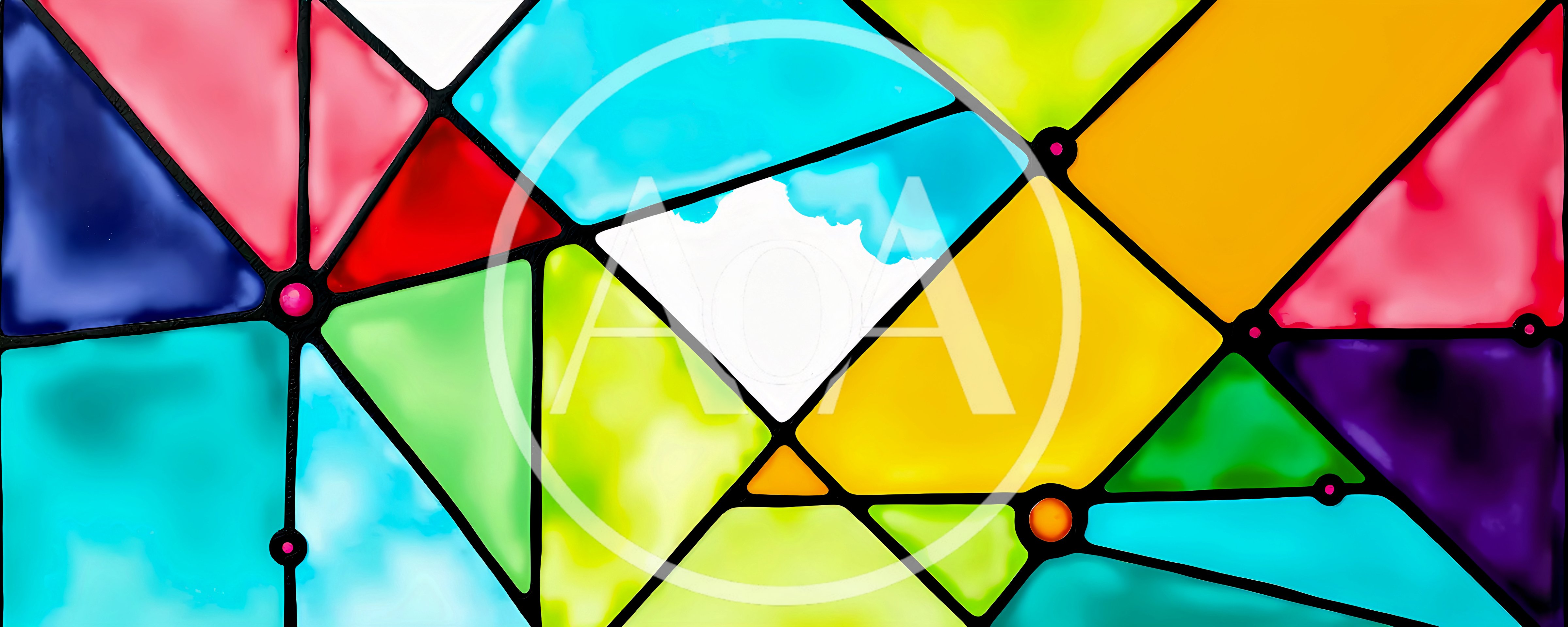 Abstract Stained Glass Window With Geometric Colorful Shapes