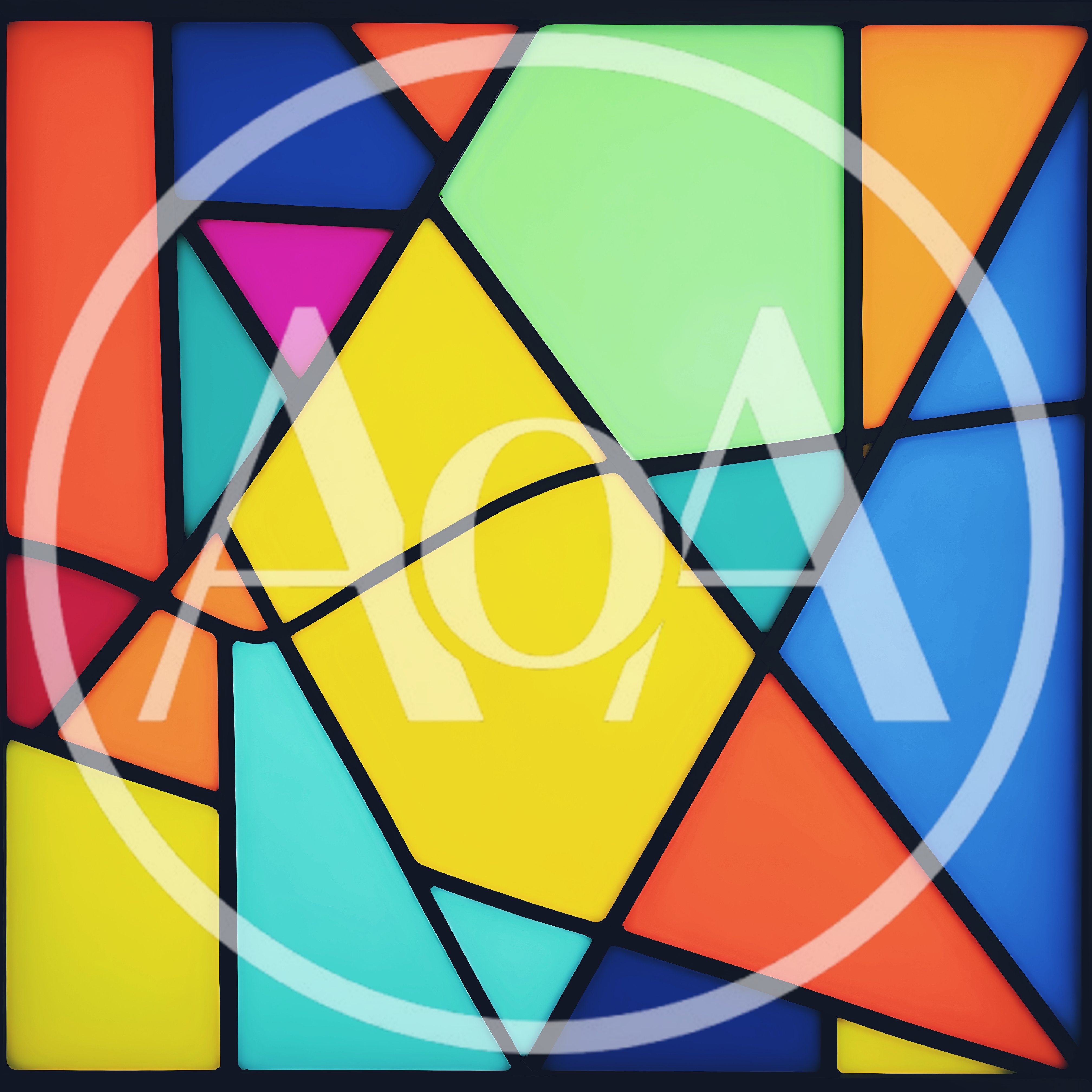 Abstract Stained Glass Window With Geometric Colorful Shapes