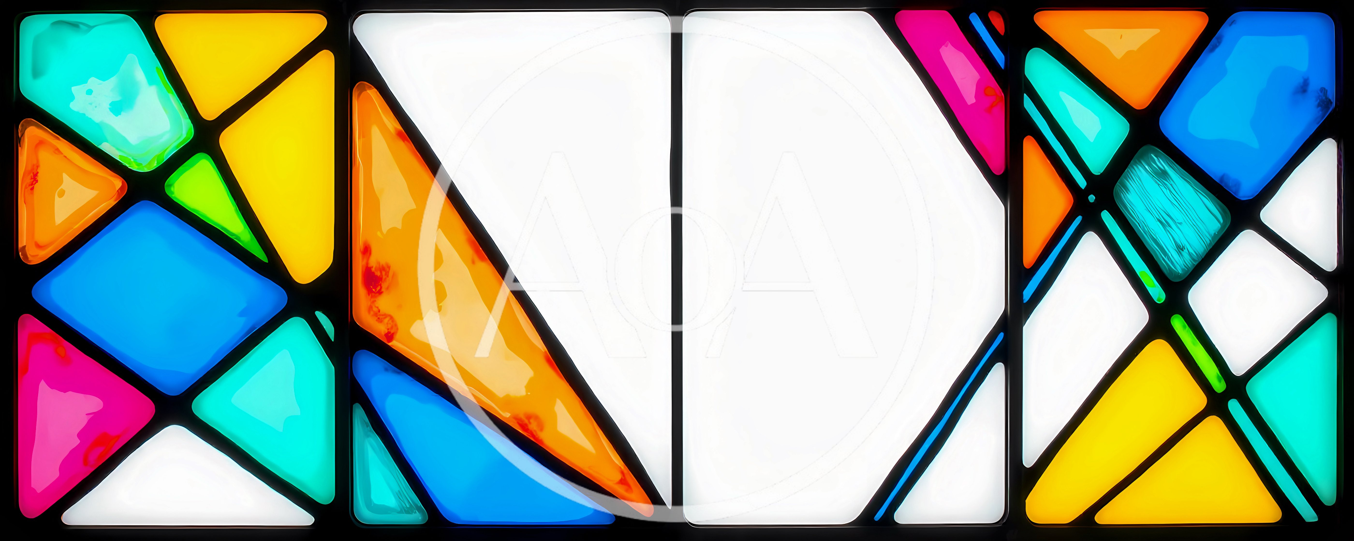 Abstract Stained Glass Window With Geometric Colorful Panels