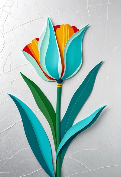 Paper Cutout Style Tulip Flower Illustration