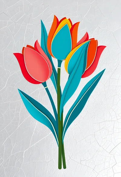 Paper Cutout Style Tulip Flower Illustration