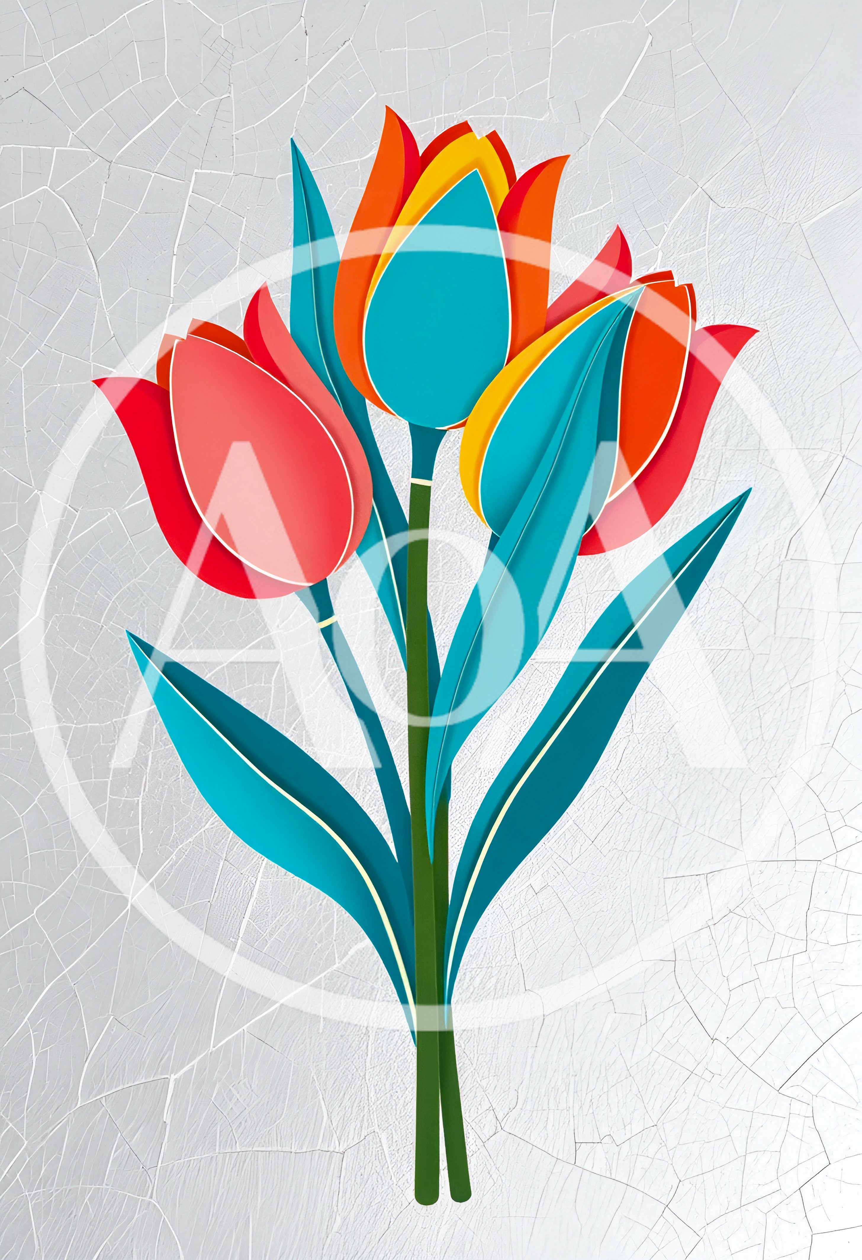 Paper Cutout Style Tulip Flower Illustration