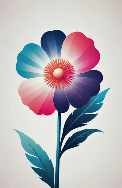 Stylized Digital Illustration Of A Colorful Abstract Flower