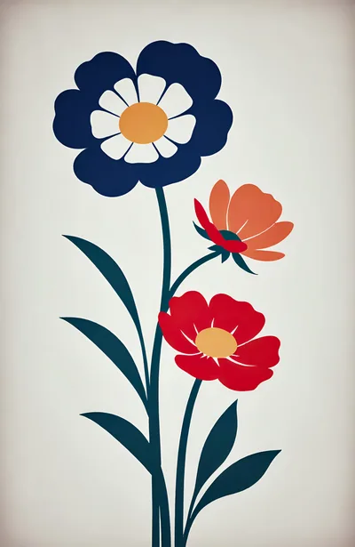 Minimalist Floral Illustration With Three Stylized Flowers