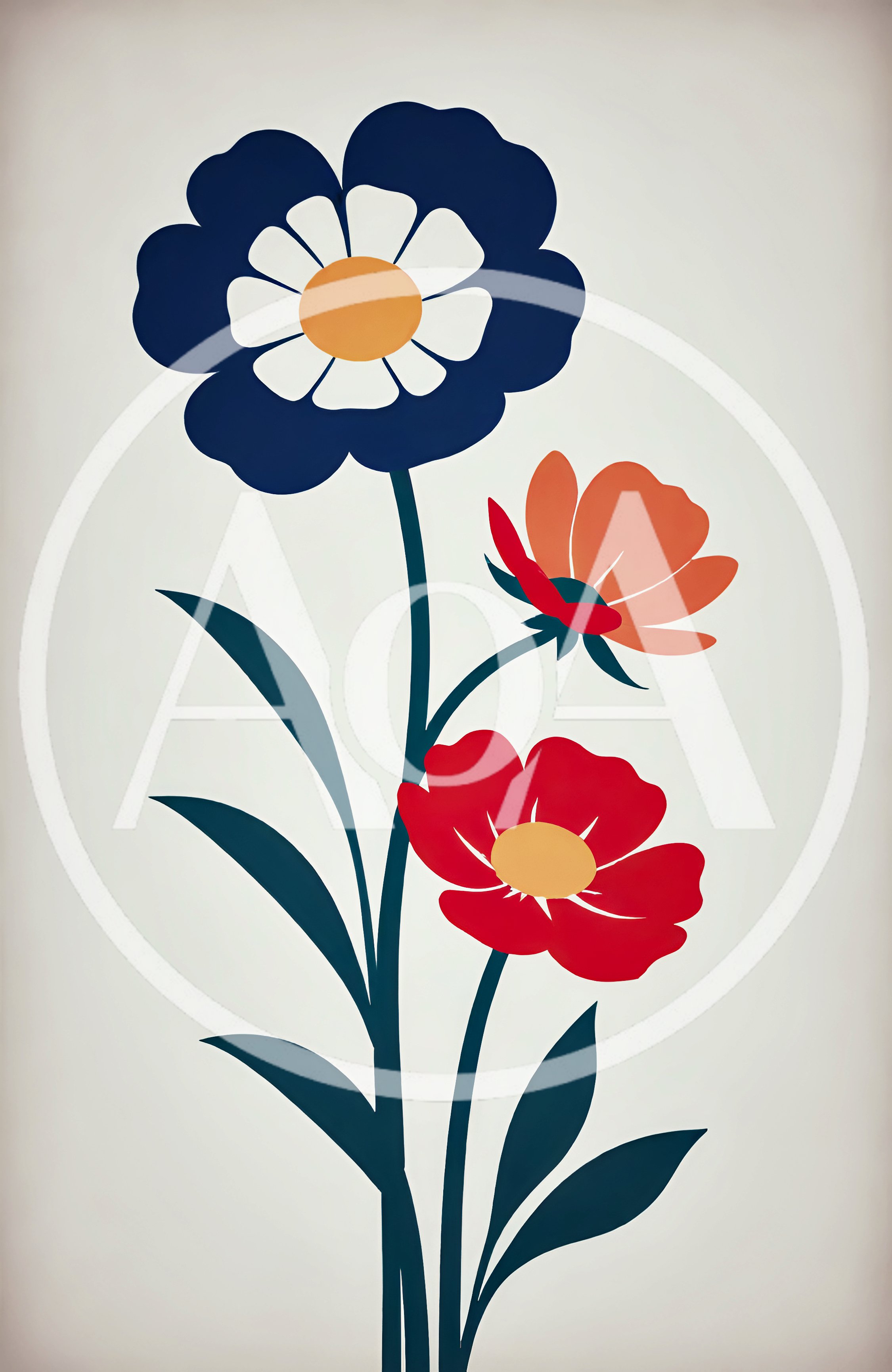 Minimalist Floral Illustration With Three Stylized Flowers