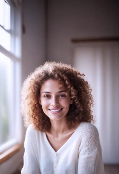 Portrait Of A Smiling Woman With Curly Hair