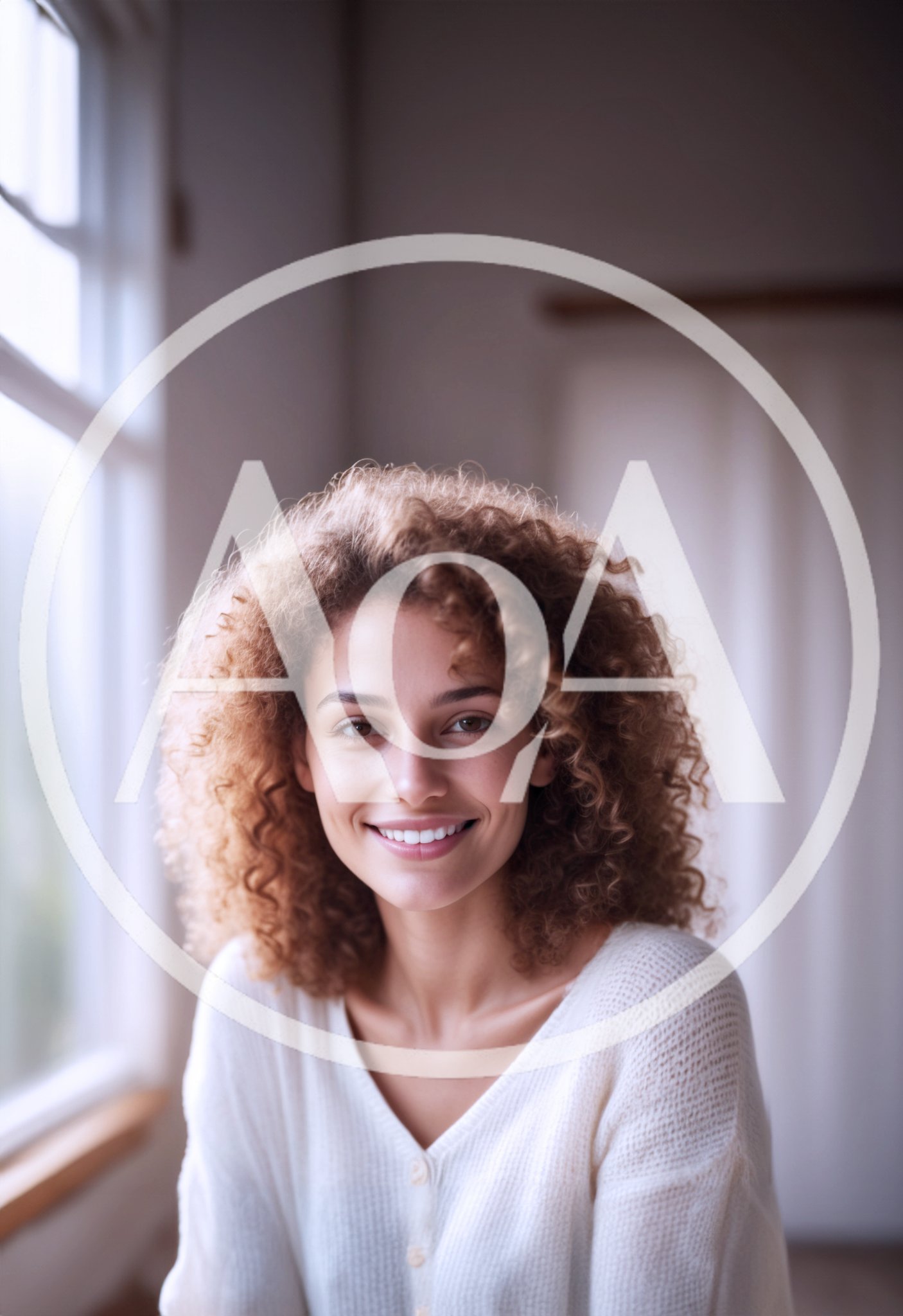 Portrait Of A Smiling Woman With Curly Hair