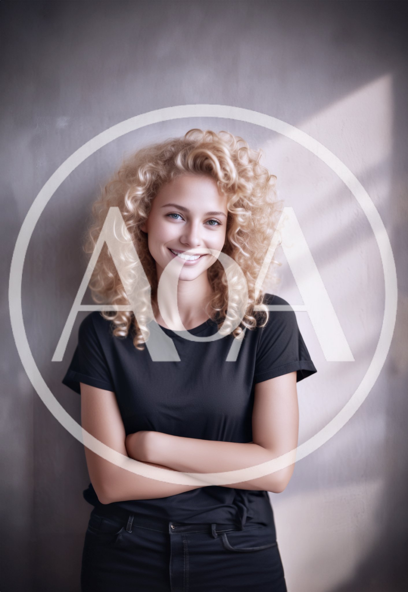 Portrait Of A Smiling Woman With Curly Blonde Hair