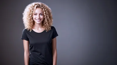 Portrait Of A Smiling Woman With Curly Blonde Hair