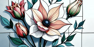 Stained Glass Style Floral Illustration With Pastel Flowers