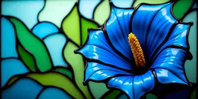 Stained Glass Style Blue Flower Illustration