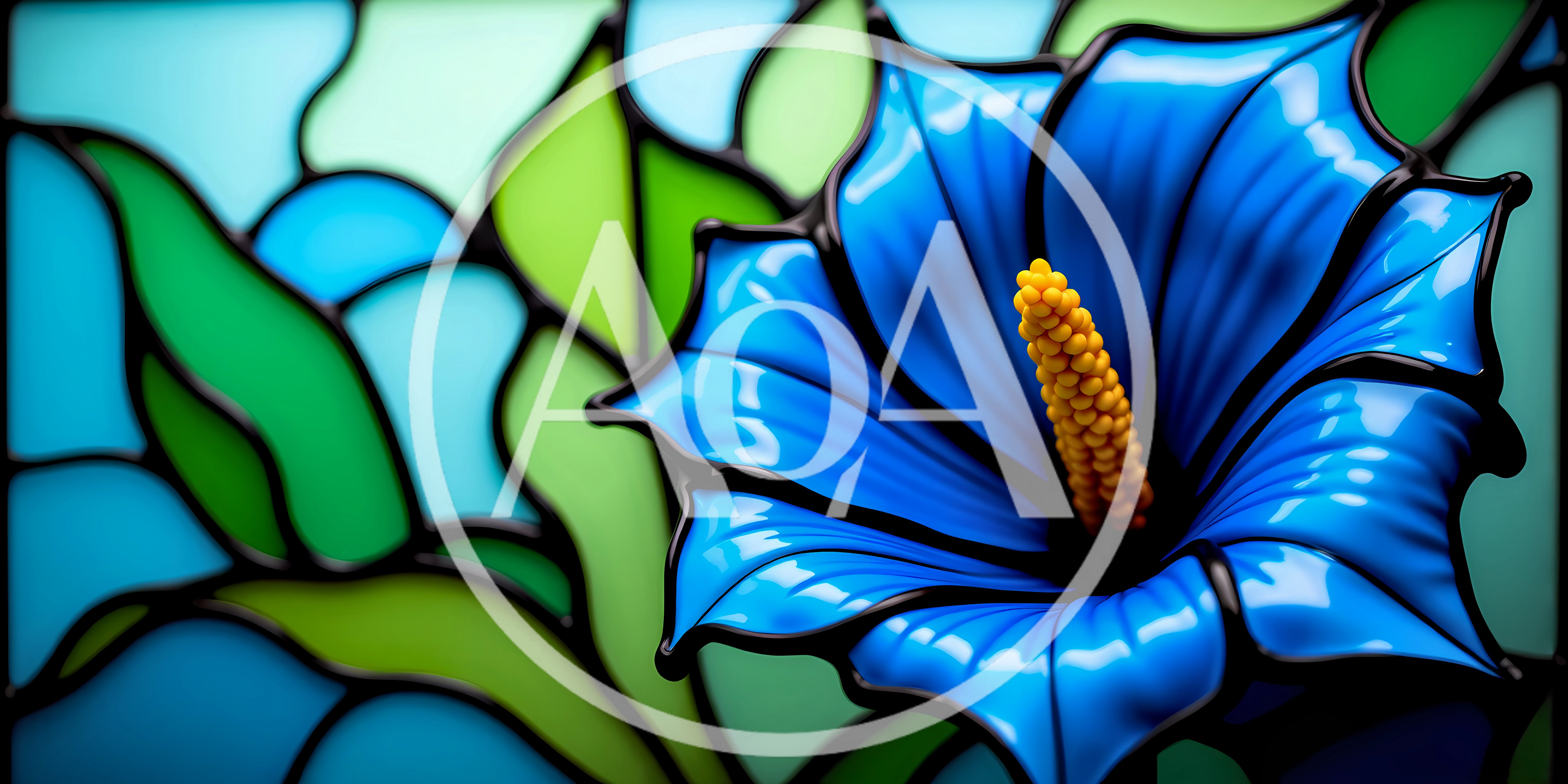 Stained Glass Style Blue Flower Illustration
