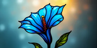 Stained Glass Style Blue Flower Illustration