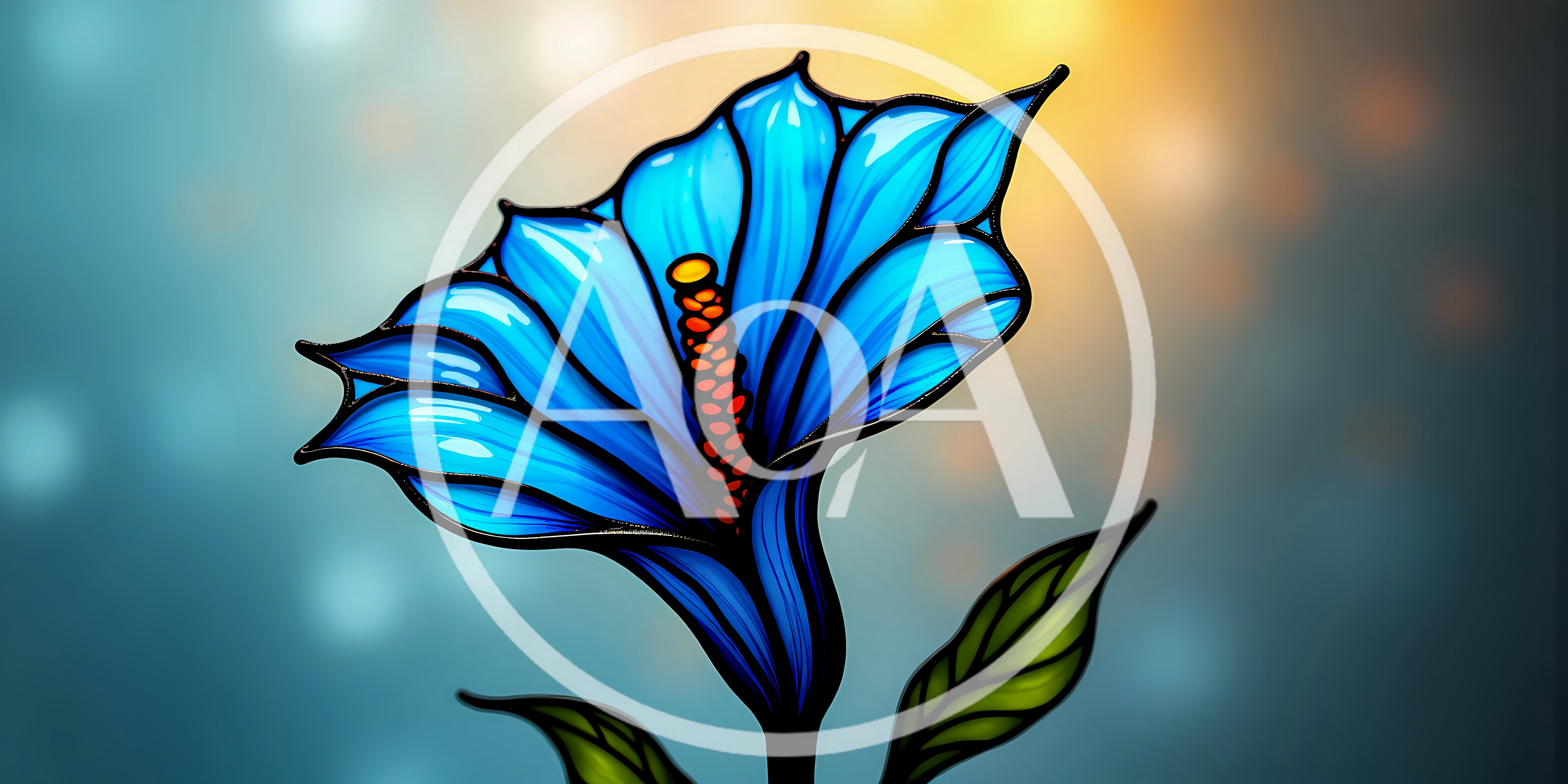 Stained Glass Style Blue Flower Illustration
