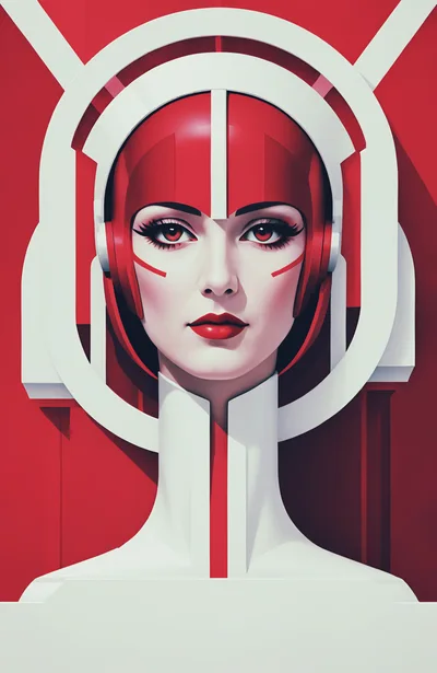 Futuristic Android Woman With Red And White Armor