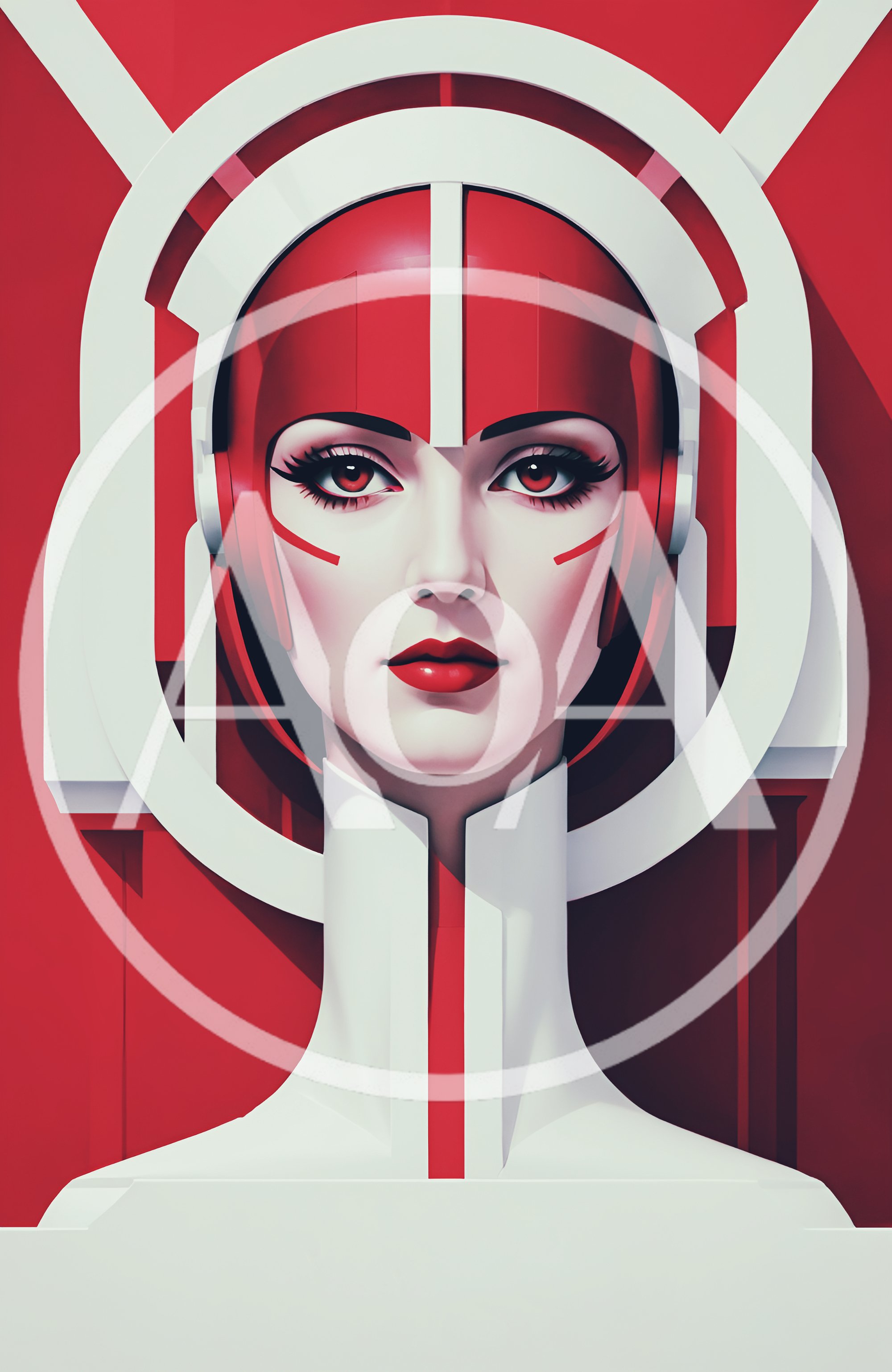 Futuristic Android Woman With Red And White Armor