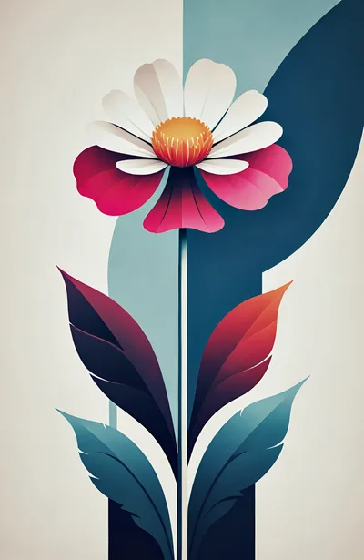 Stylized Minimalist Flower Illustration With Geometric Background