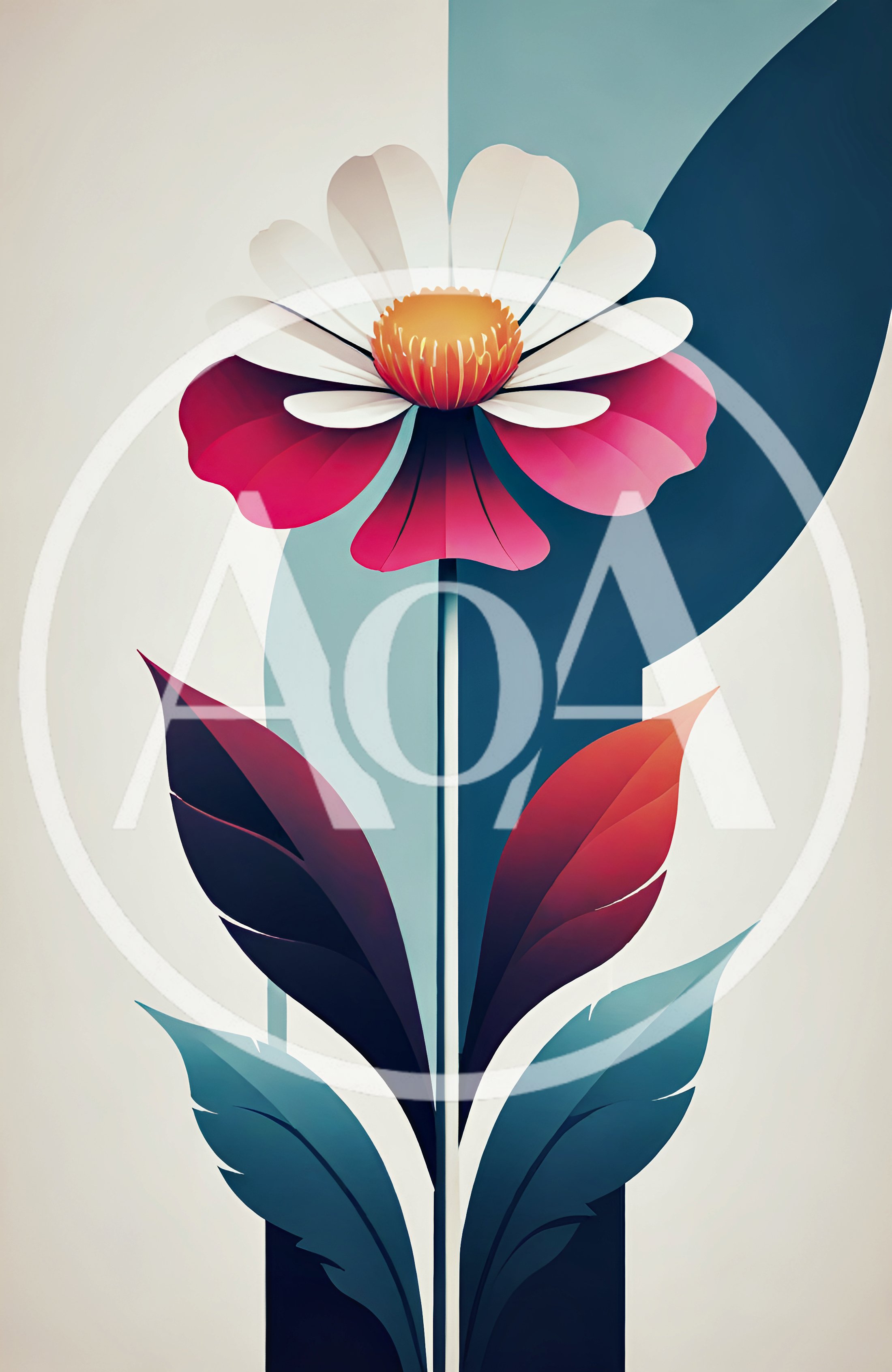 Stylized Minimalist Flower Illustration With Geometric Background