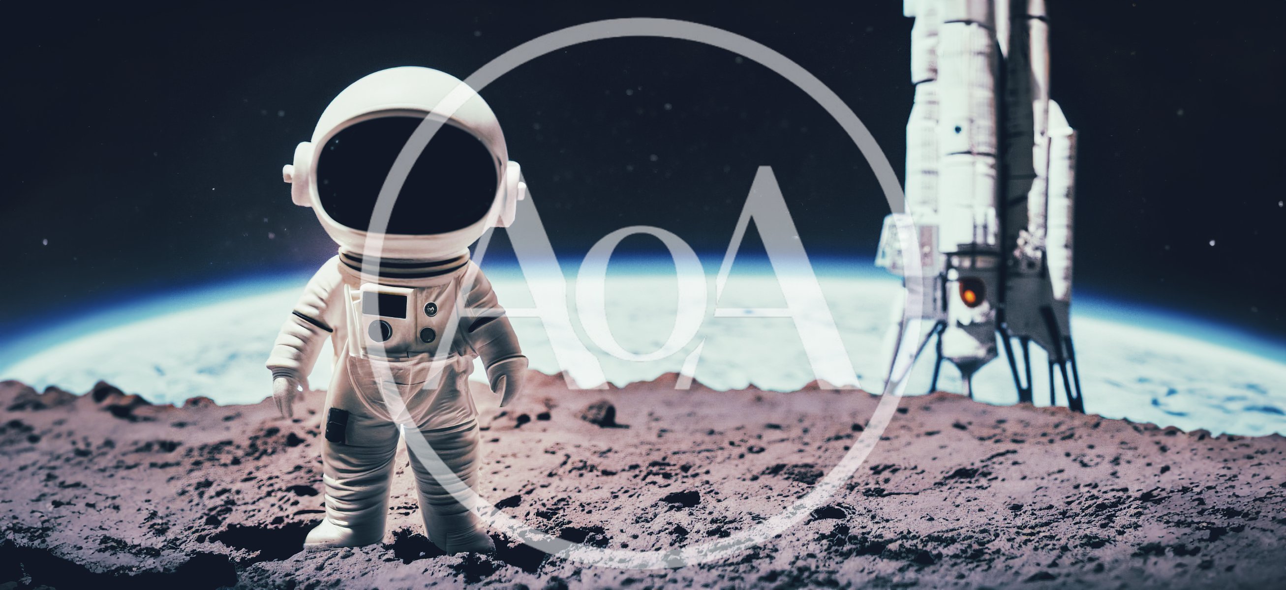 Astronaut Standing On Lunar Surface With Rocket