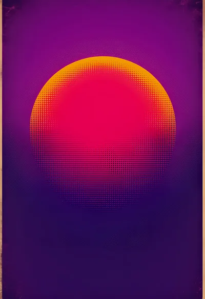 Abstract Halftone Sun Graphic In Retro Synthwave Style