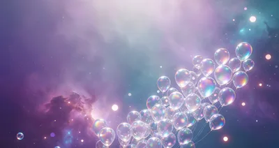 Transparent Balloons Floating In A Dreamy Nebula Space