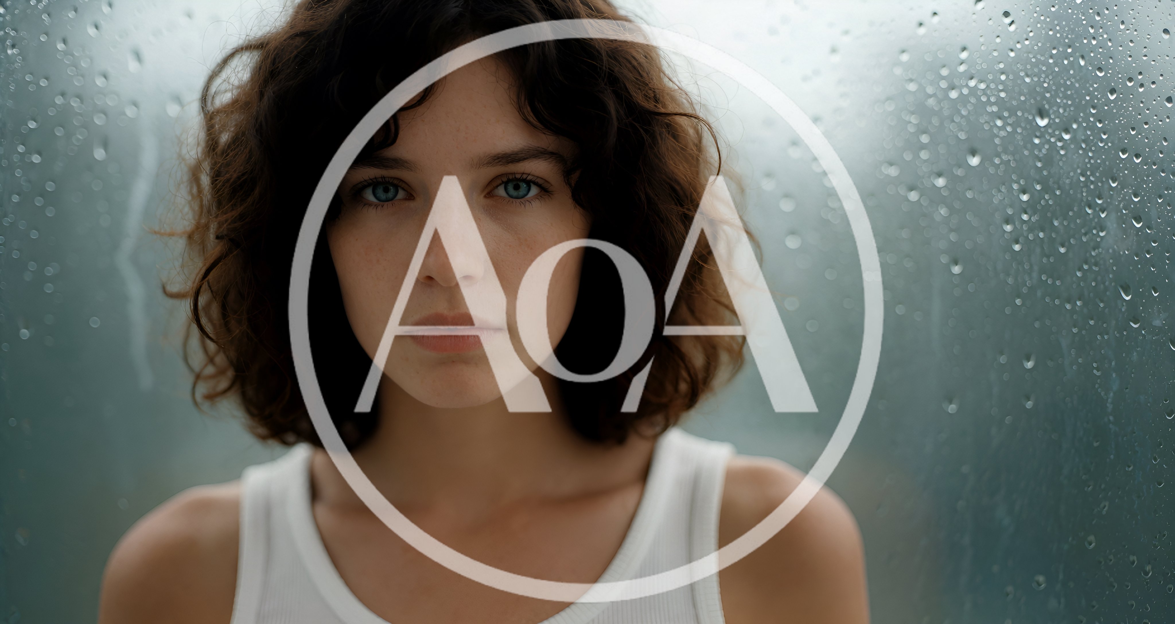 Portrait Of A Young Woman Behind Rainy Window