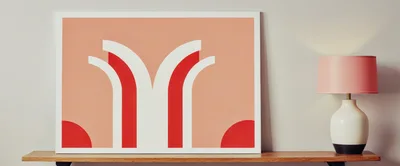 Abstract Geometric Art Print On A Wooden Shelf