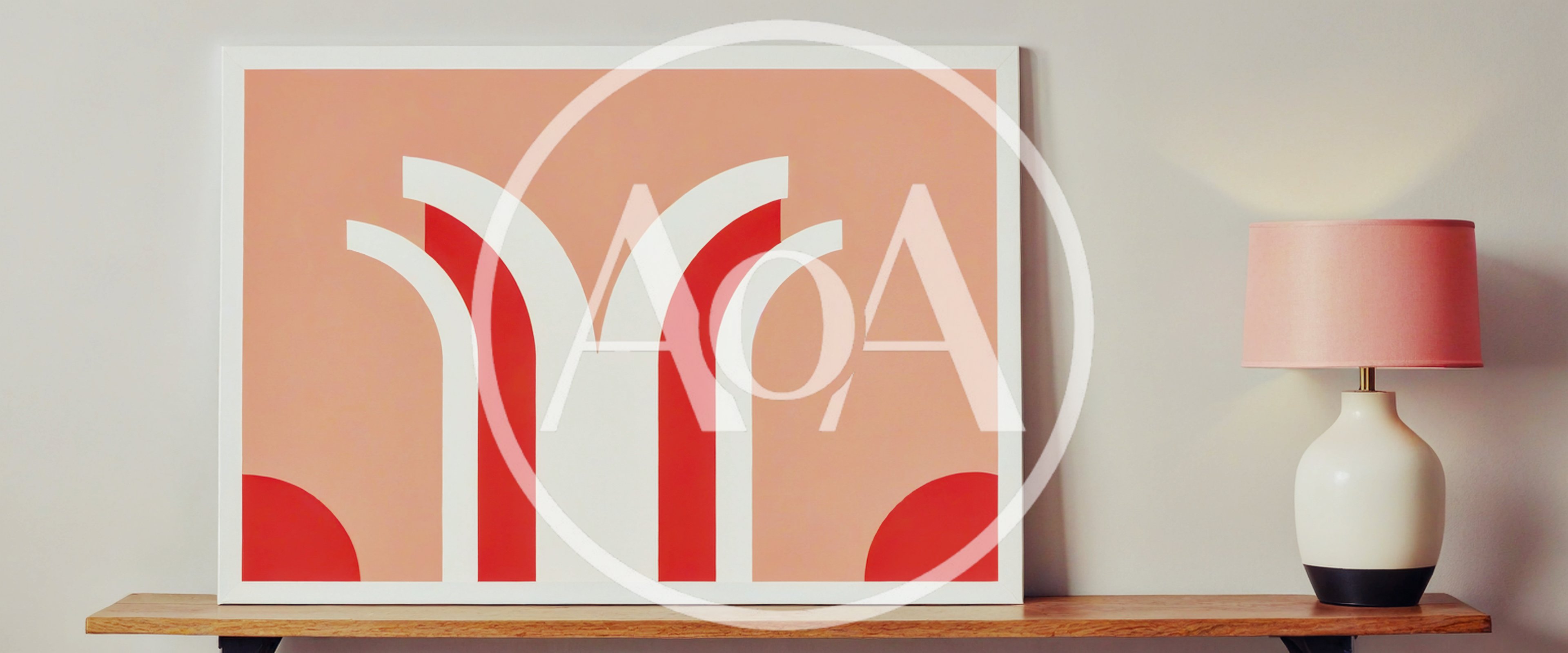 Abstract Geometric Art Print On A Wooden Shelf